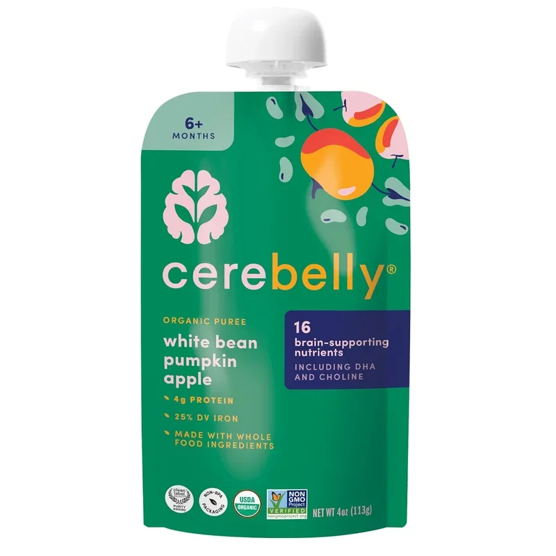 Cerebelly Organic White Bean Pumpkin Apple Puree, 4 oz pouch