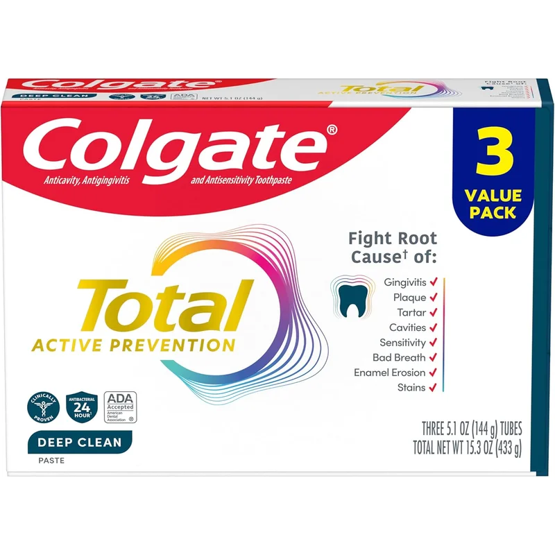 Colgate Total Active Prevention Deep Clean Anticavity Fluoride Toothpaste (stannous + sodium fluoride)