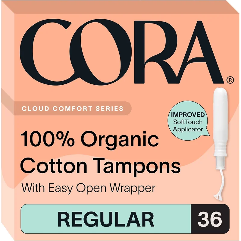 Cora 100% Organic Cotton Tampons, Regular, BPA-Free Applicator