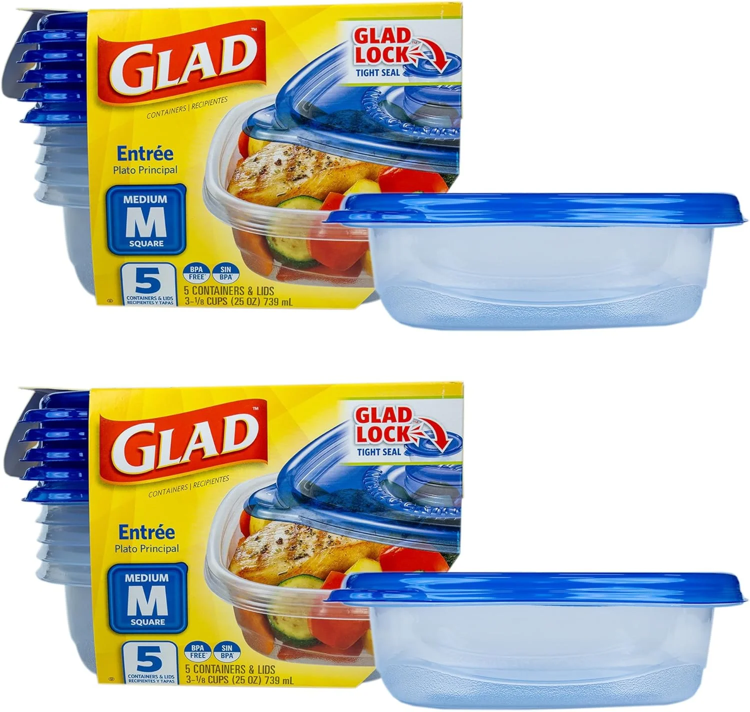 Glad GladWare Entree Food Storage Containers (25 oz, 5 Count - 2 Pack)