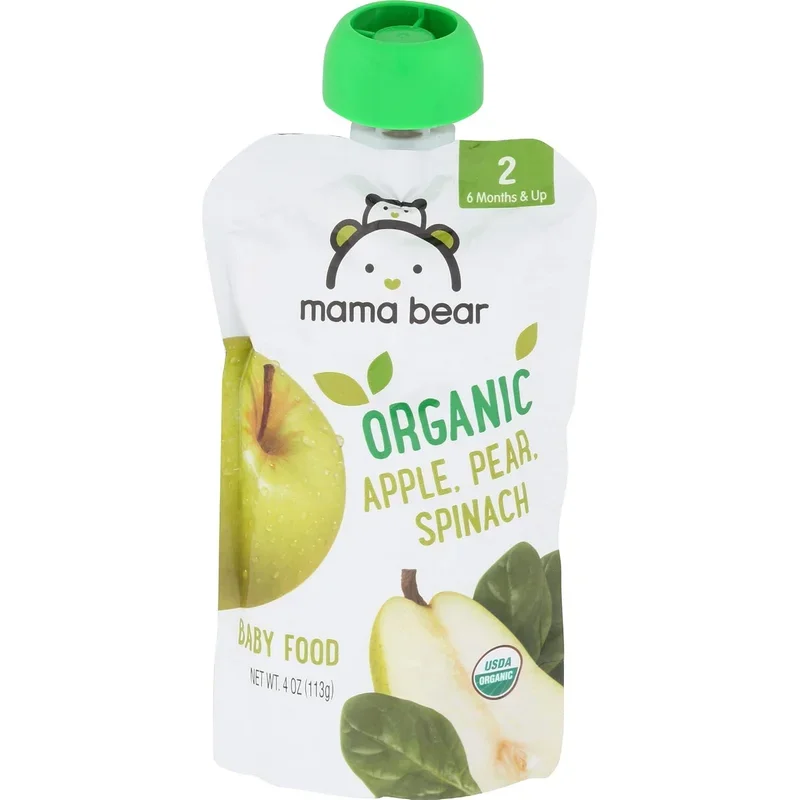 Mama Bear Organic Stage 2 Baby Food Pouch, Apple, Pear, Spinach, 4 oz