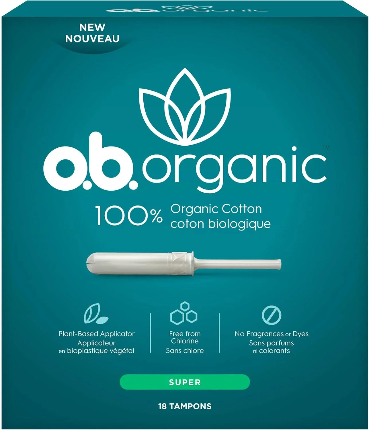 o.b. Organic 100% Organic Cotton Tampons, Regular