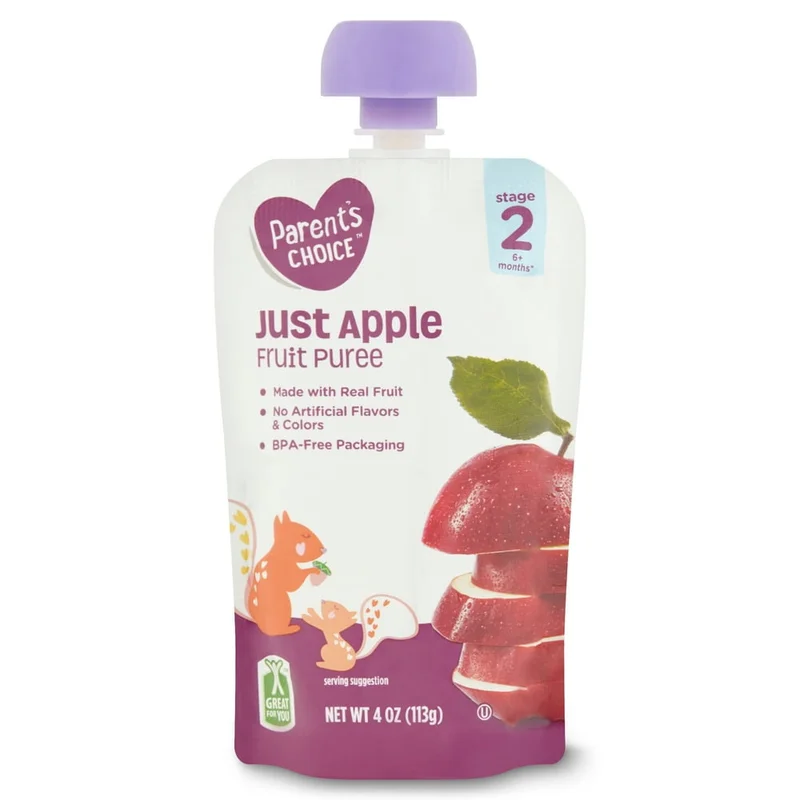 Parent's Choice Just Apple Fruit Puree, Stage 2, 4 oz Pouch