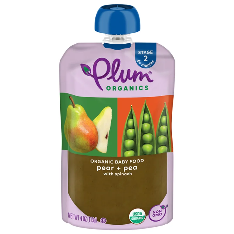 Plum Organics Stage 2 Pear + Pea with Spinach, 4 oz pouch