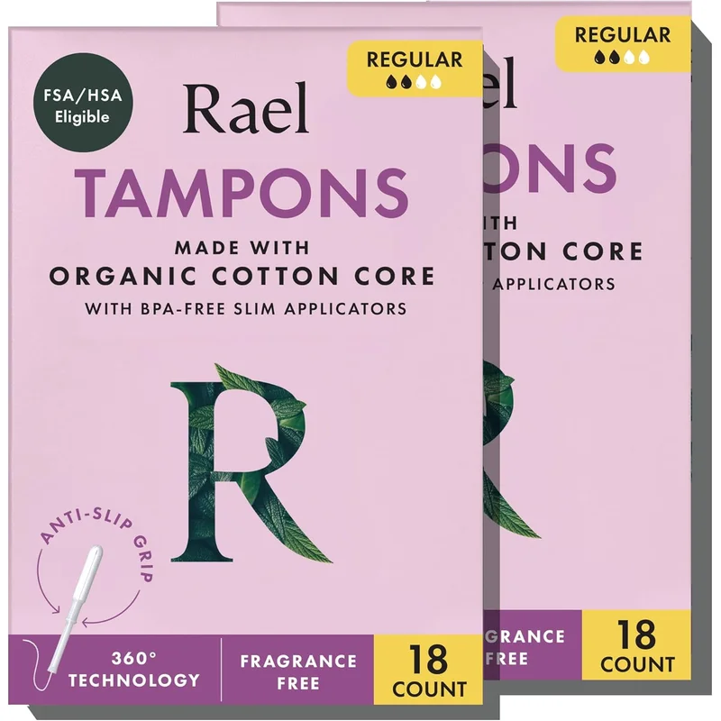 Rael Organic Cotton Tampons, Regular, BPA-Free Applicator