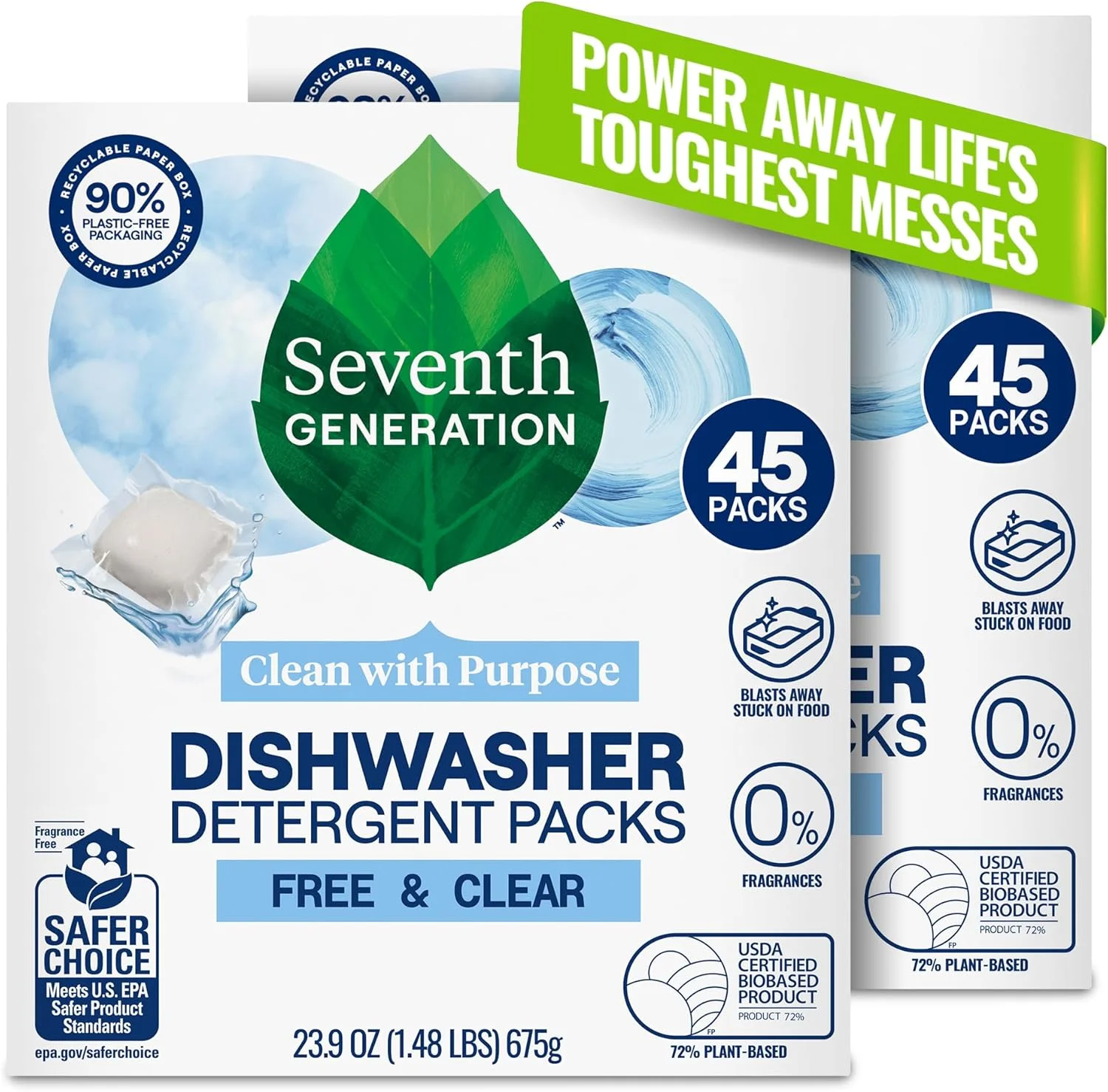 Dishwasher Detergent Packs, Free & Clear (45 ct)