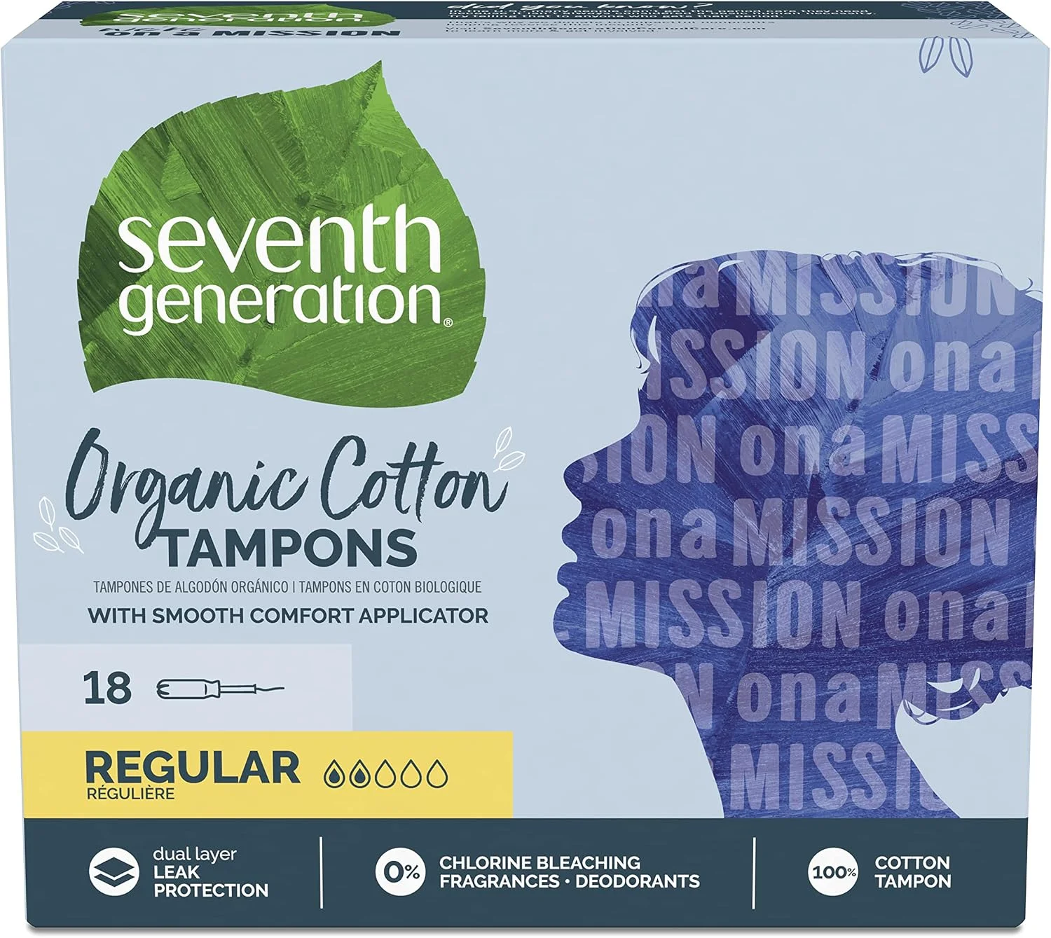 Seventh Generation Organic Cotton Tampons, Regular, Comfort Applicator