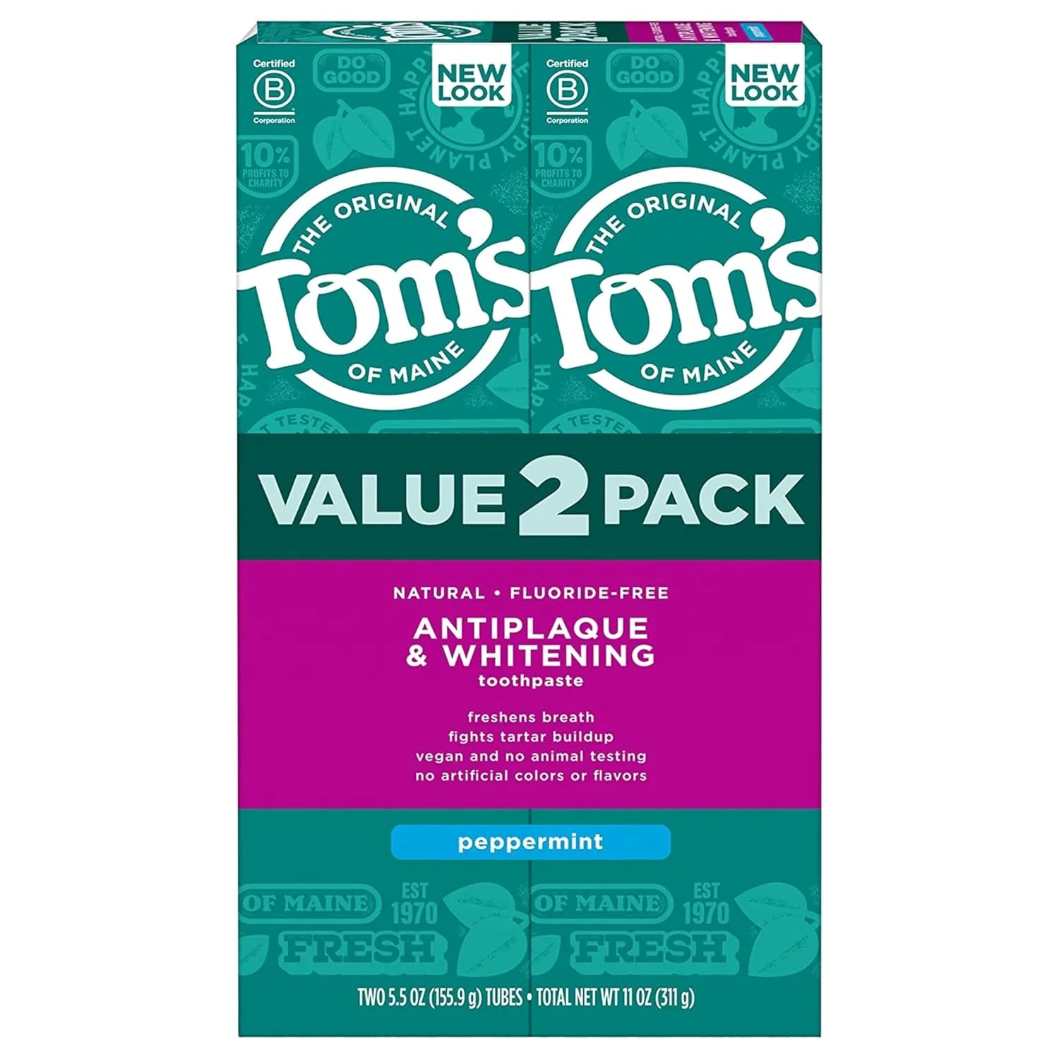 Tom's of Maine Fluoride-Free Antiplaque & Whitening Natural Toothpaste, Peppermint