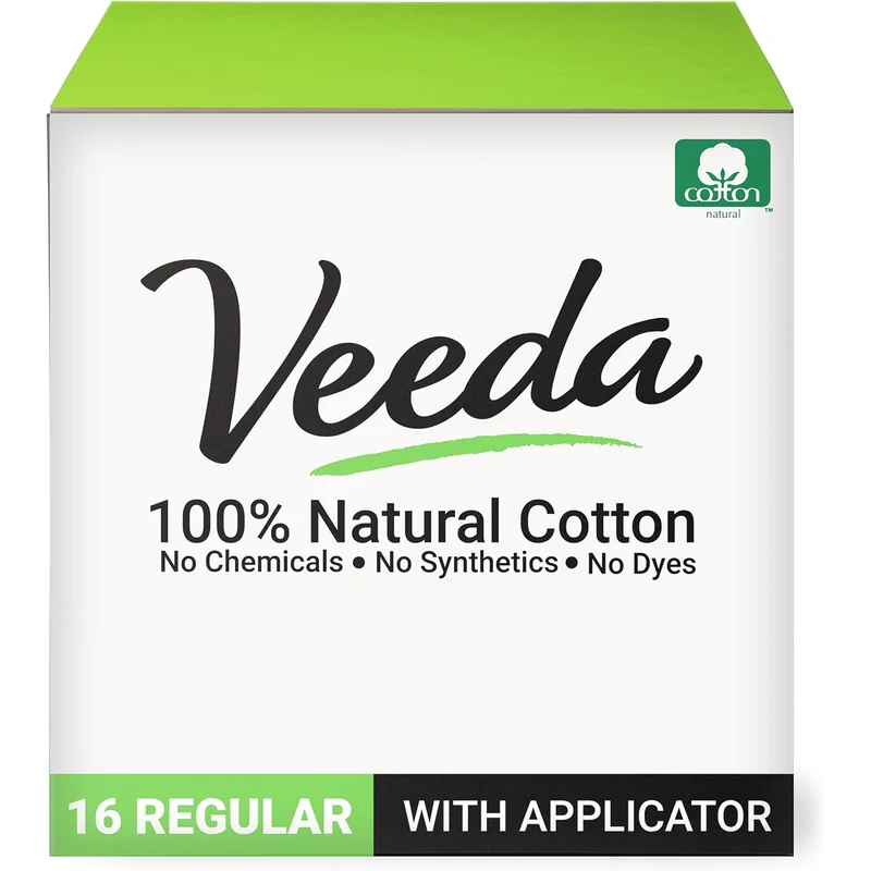 Veeda 100% Natural Cotton Tampons, Regular, BPA-Free Applicator