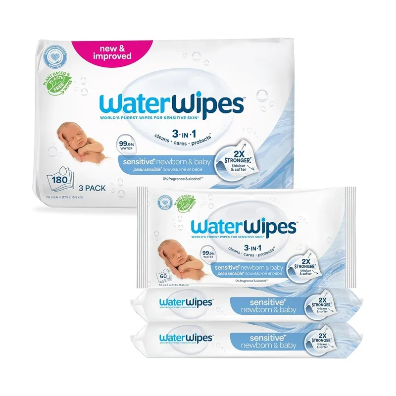 WaterWipes Sensitive+ Original Unscented (99.9% Water + fruit/seed extract)